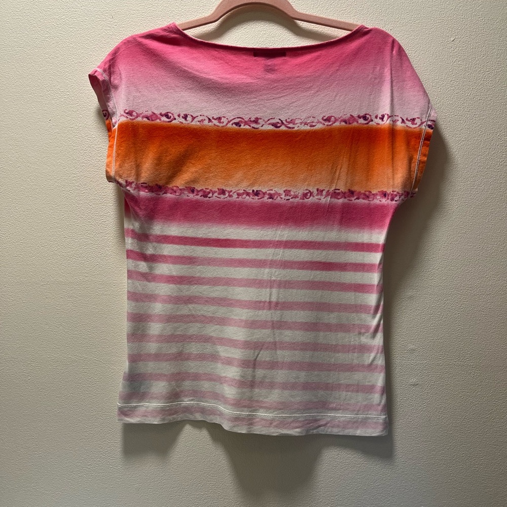LRL Lauren Jeans Co. Casual Chic Beachy Cap Sleeve T-Shirt, Sz S, Pink & White - Picture 2 of 5